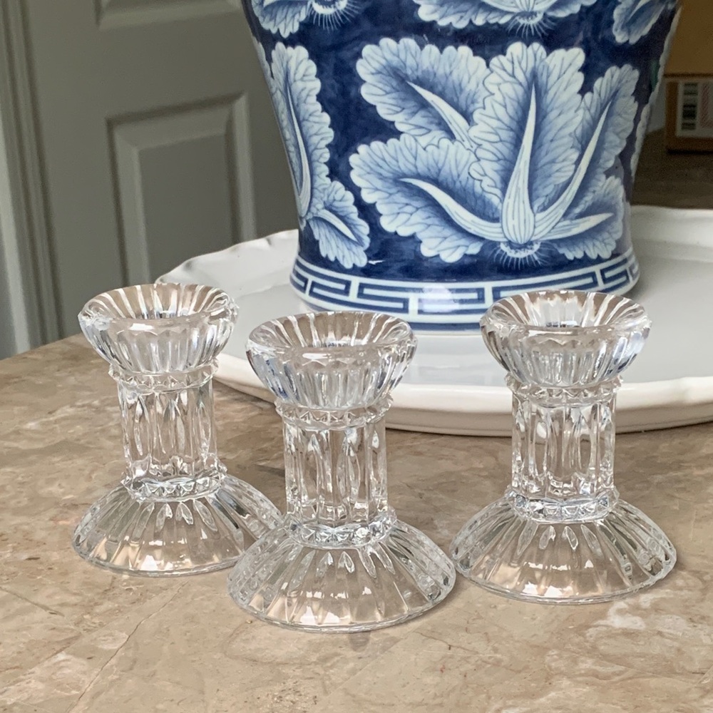 Set of 3 glass candle sticks vintage home decor classic traditional shelf decor